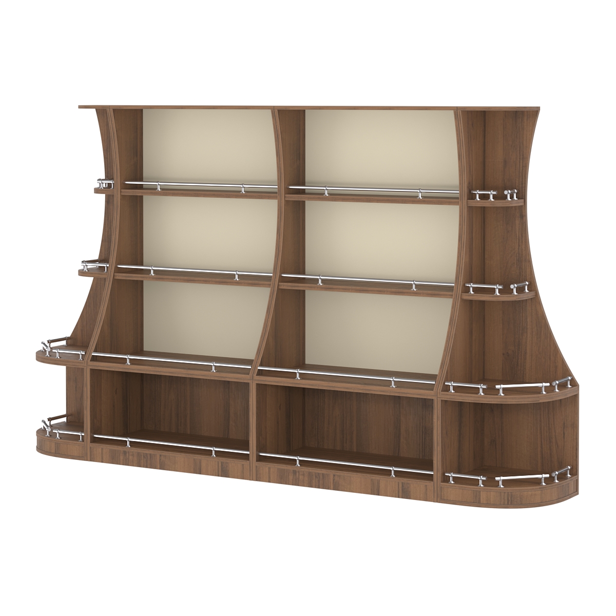 Пристенный низкий стеллаж ГАРАНТ №2-О с ограничителями Орех + Крем Вайс