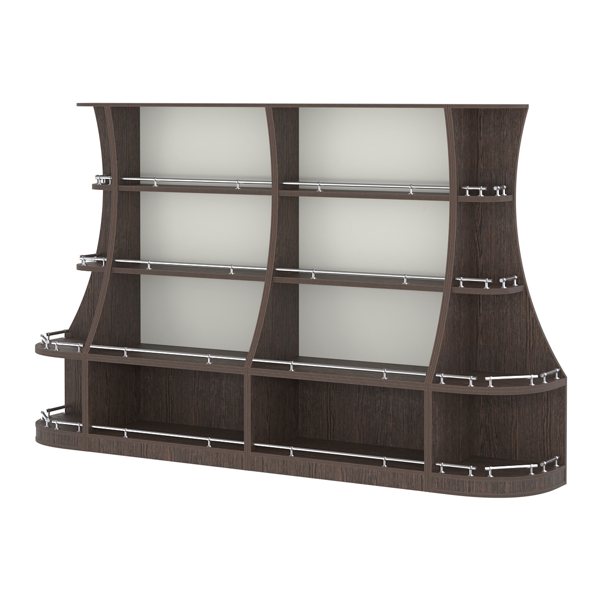 Пристенный низкий стеллаж ГАРАНТ №2-О с ограничителями Дуб Венге + Белый