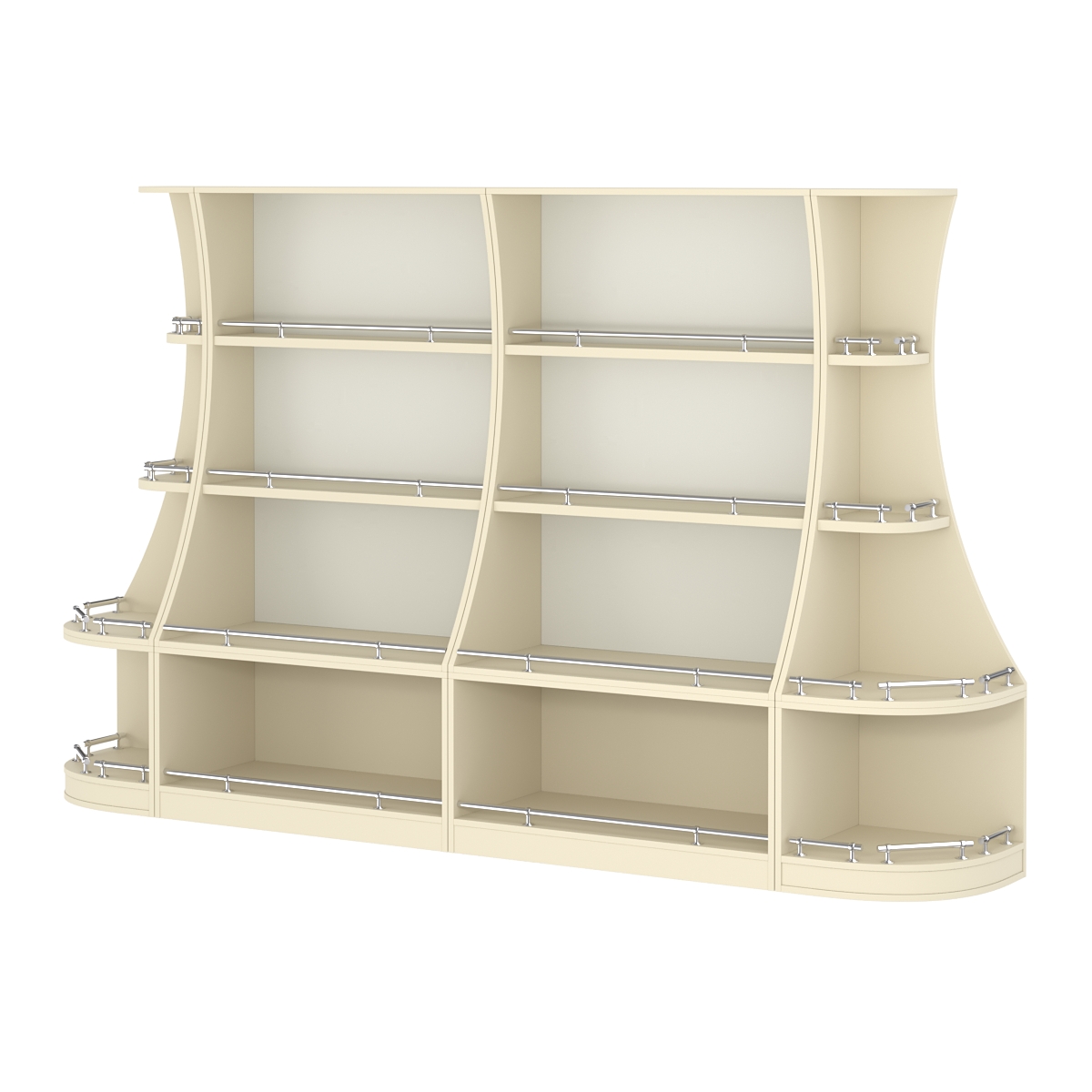 Пристенный низкий стеллаж ГАРАНТ №2-О с ограничителями Крем Вайс + Белый