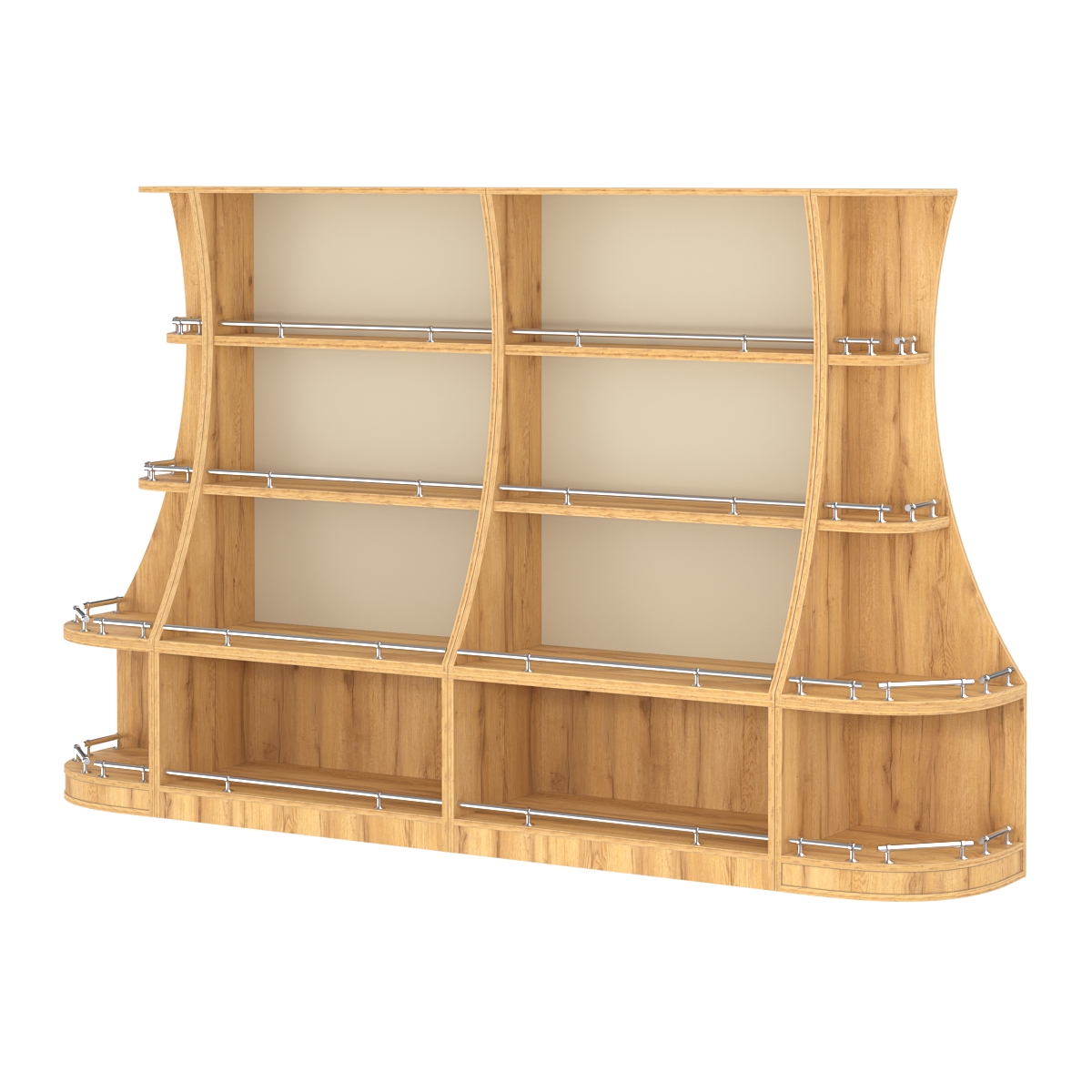 Пристенный низкий стеллаж ГАРАНТ №2-О с ограничителями Дуб Золотистый и Крем Вайс