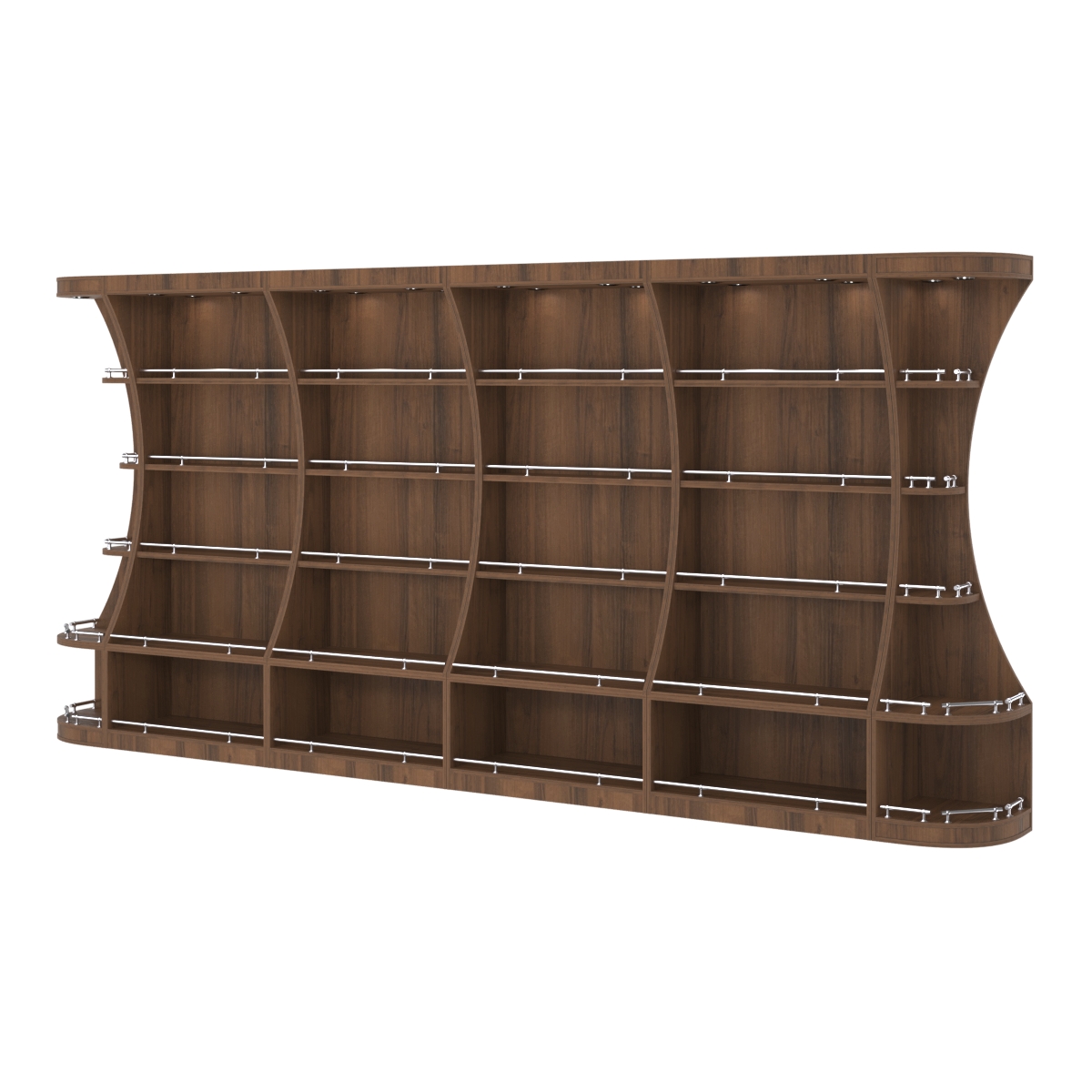 Пристенный высокий стеллаж ГАРАНТ №4-О с ограничителями Орех