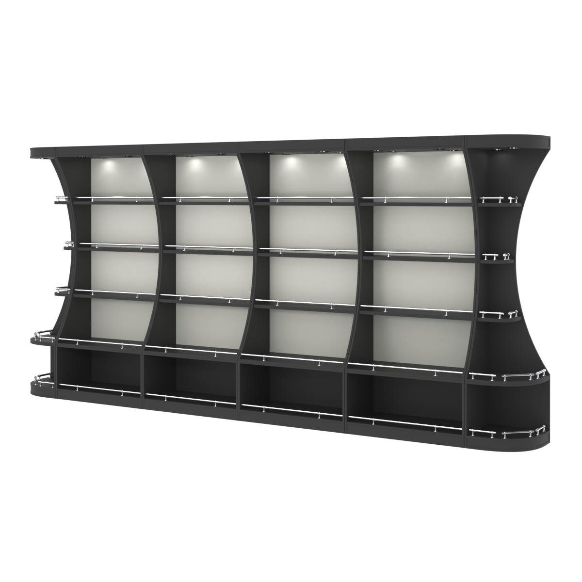 Пристенный высокий стеллаж ГАРАНТ №4-О с ограничителями Черный и Белый