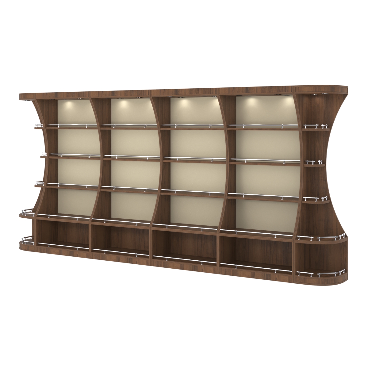 Пристенный высокий стеллаж ГАРАНТ №4-О с ограничителями Орех + Крем Вайс