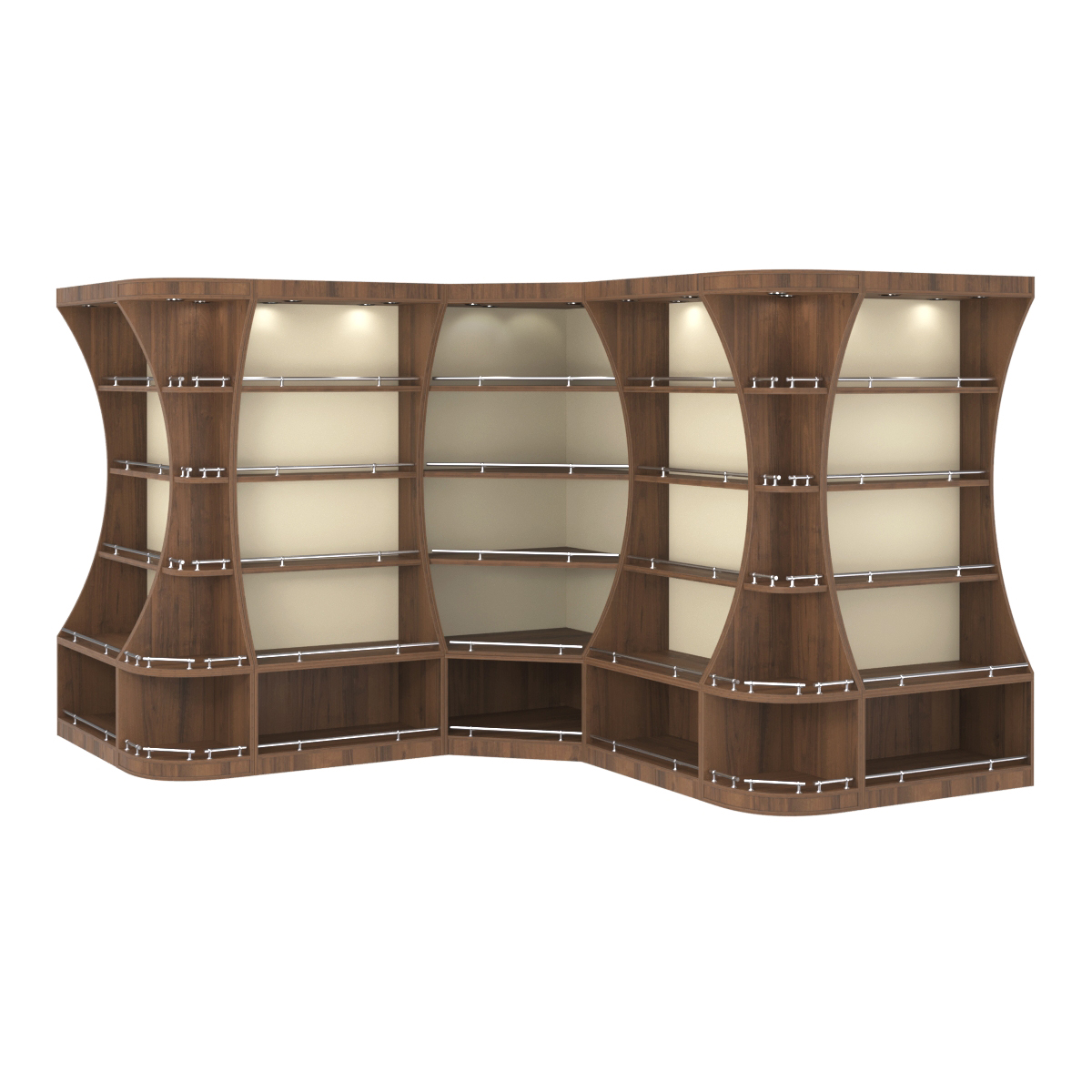 Угловой высокий стеллаж ГАРАНТ №4-О с ограничителями Орех + Крем Вайс