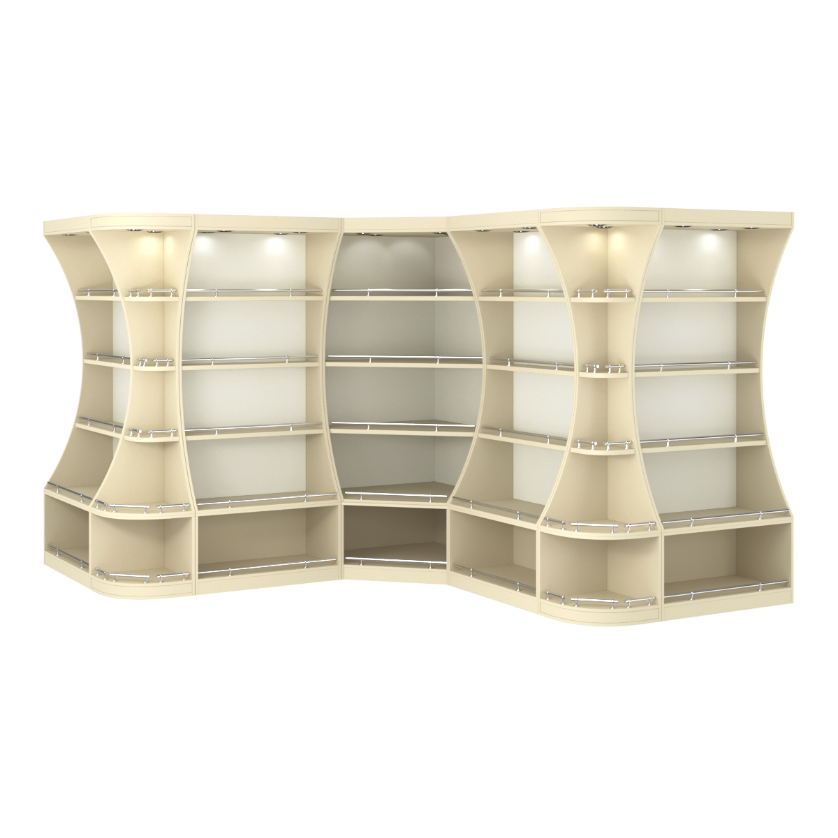 Угловой высокий стеллаж ГАРАНТ №4-О с ограничителями Крем Вайс + Белый