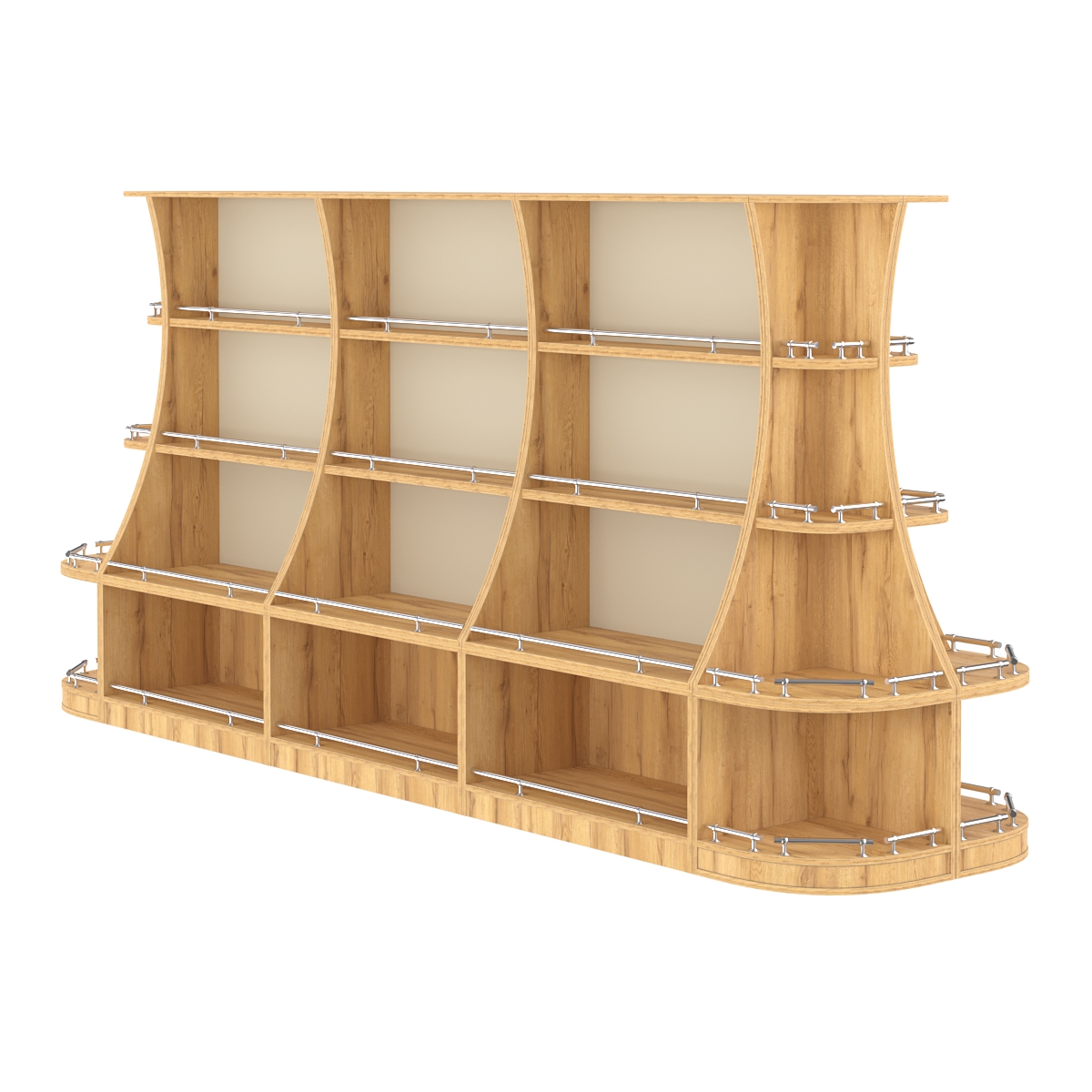 Островной низкий стеллаж ГАРАНТ №4-О с ограничителями Дуб Золотистый и Крем Вайс