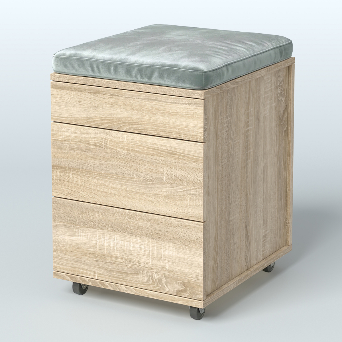 Тумба мобильная Фламинго 2 ящика + 1 ящик-лоток с подушкой Дуб Сонома