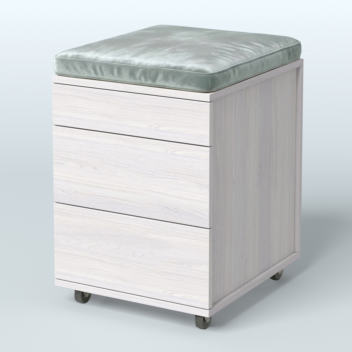 Тумба мобильная Фламинго 2 ящика + 1 ящик-лоток с подушкой Ясень Анкор светлый