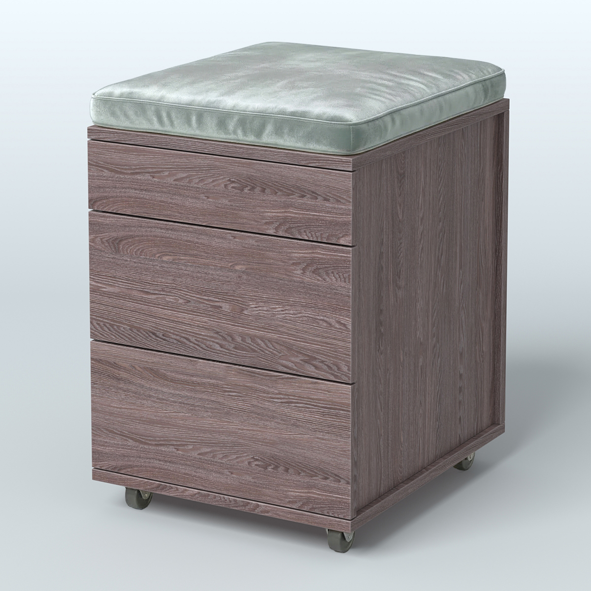 Тумба мобильная Фламинго 2 ящика + 1 ящик-лоток с подушкой Ясень Анкор темный