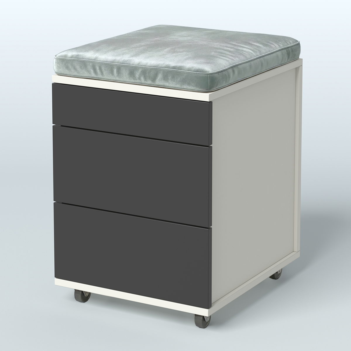 Тумба мобильная Фламинго 2 ящика + 1 ящик-лоток с подушкой Белый и Черный