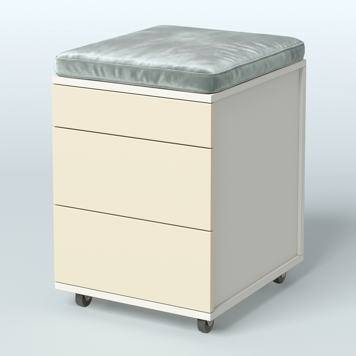 Тумба мобильная Фламинго 2 ящика + 1 ящик-лоток с подушкой Белый + Крем Вайс