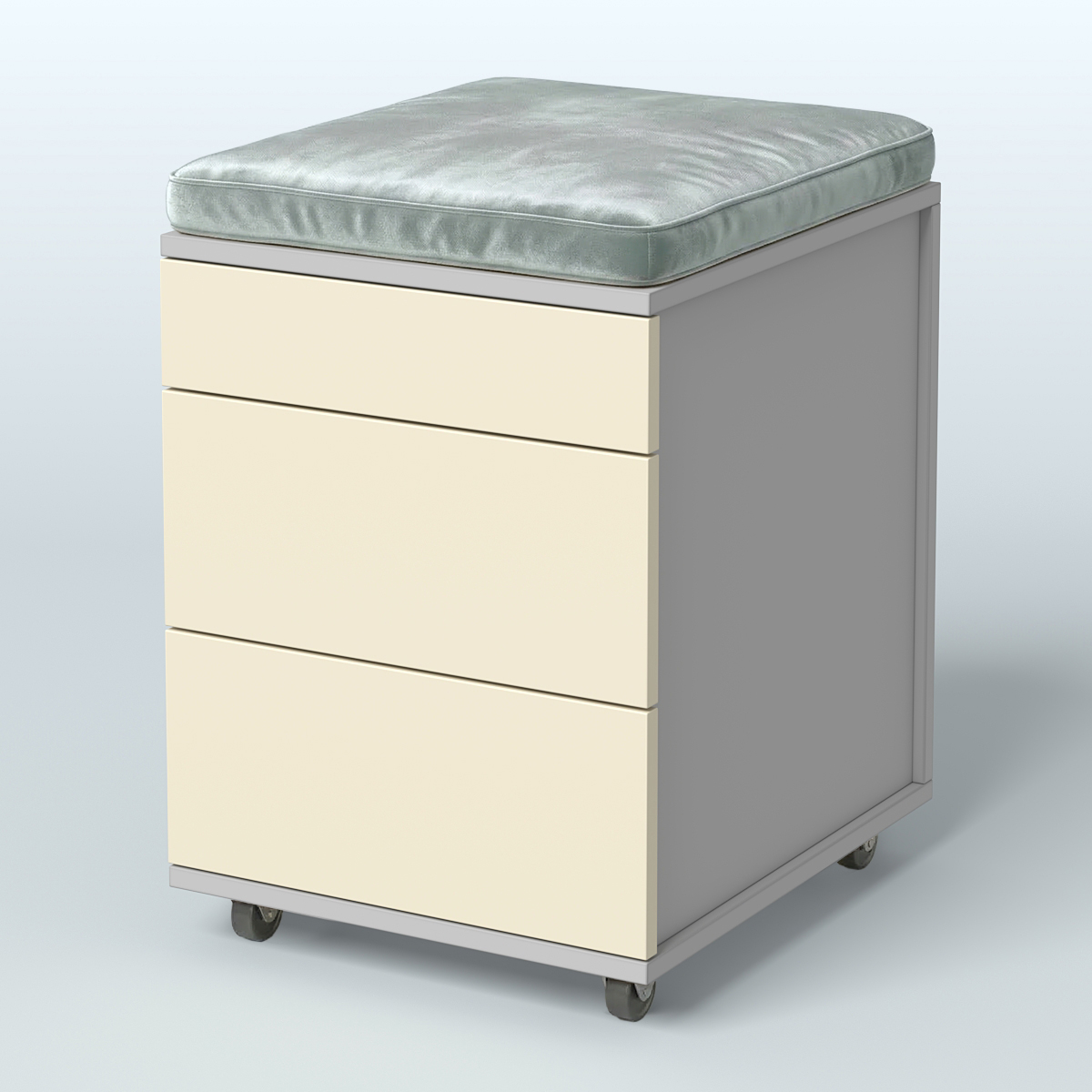 Тумба мобильная Фламинго 2 ящика + 1 ящик-лоток с подушкой Серый + Крем Вайс