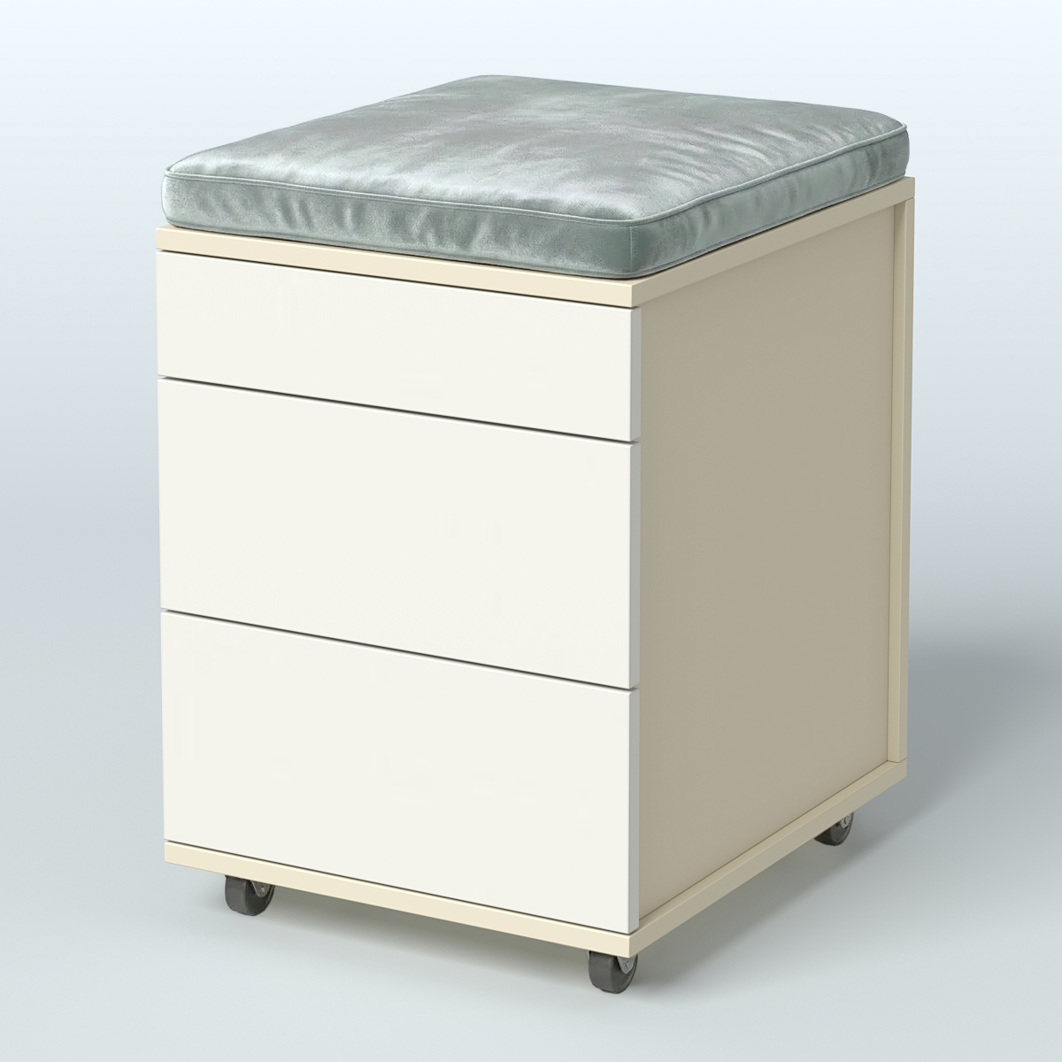 Тумба мобильная Фламинго 2 ящика + 1 ящик-лоток с подушкой Крем Вайс + Белый