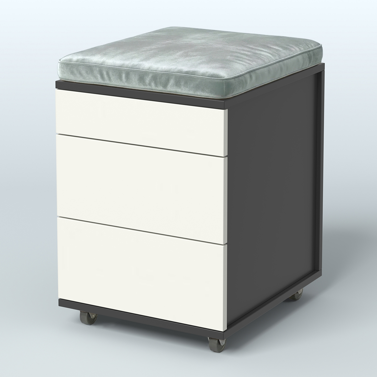 Тумба мобильная Фламинго 2 ящика + 1 ящик-лоток с подушкой Черный + Белый