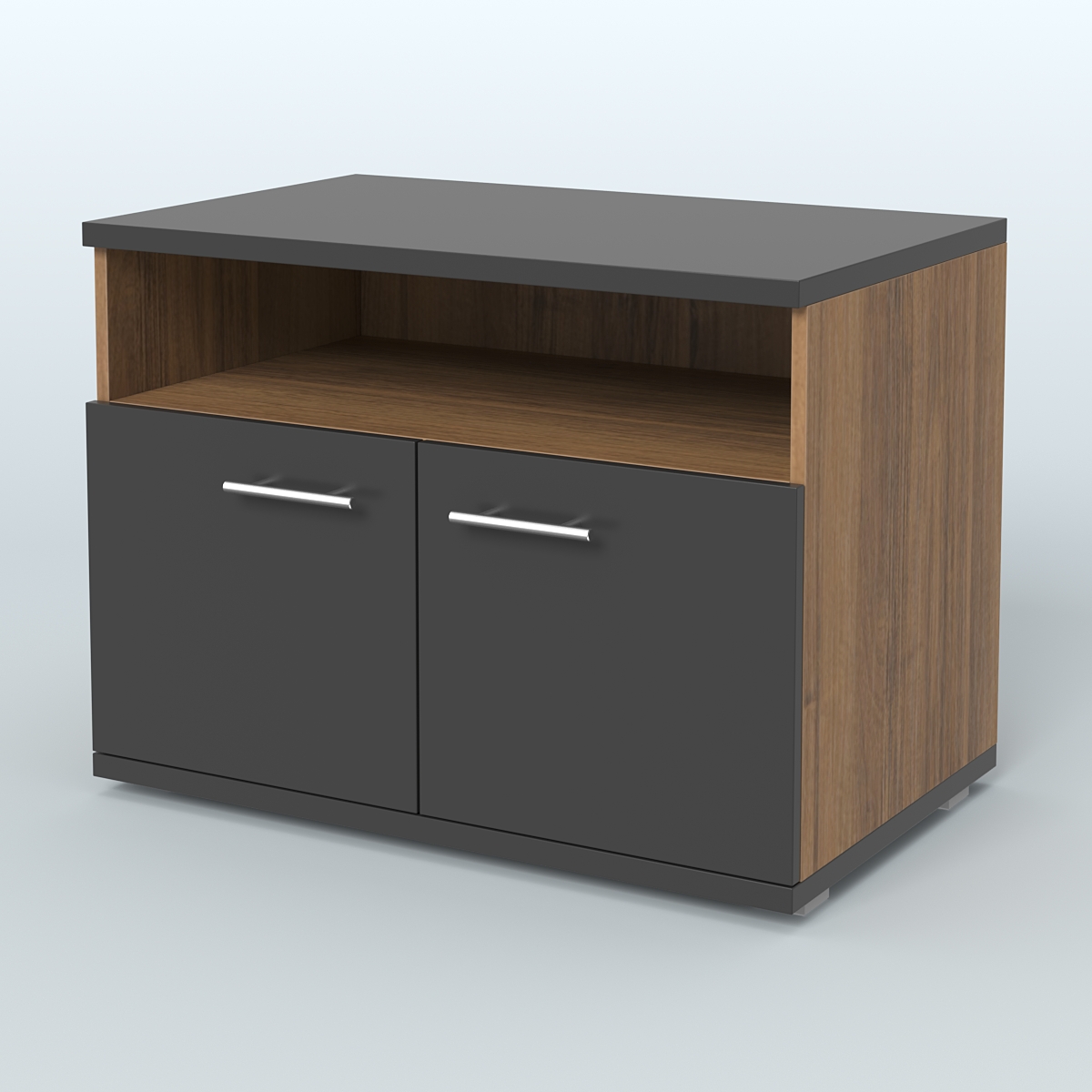 Тумба под оргтехнику, цвет дуб шамони темный Орех + Черный