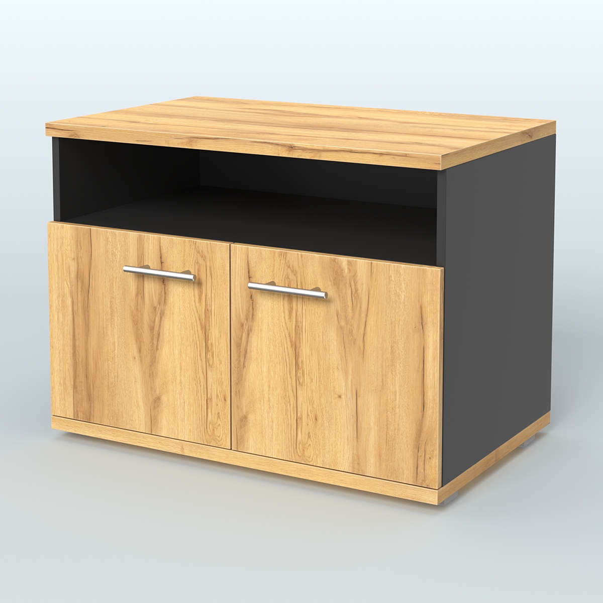 Тумба под оргтехнику, цвет дуб шамони темный Черный и Дуб Золотистый U1148