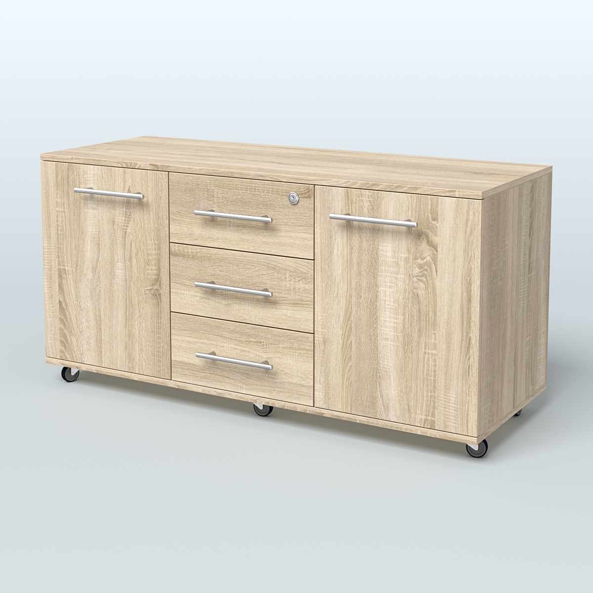 Тумба сервисная Индиго с 3 ящиками с замком и 2 фасадами Дуб Сонома