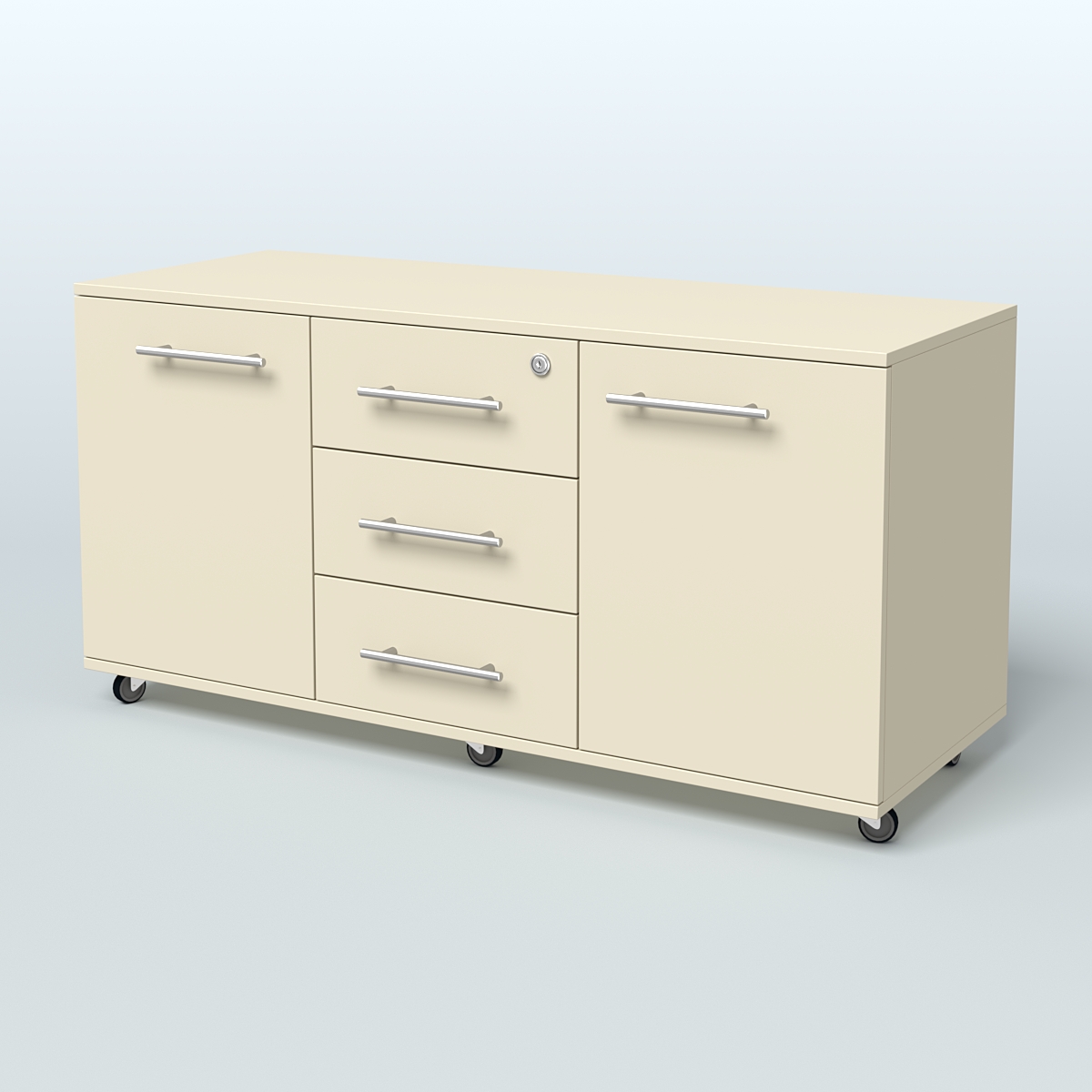 Тумба сервисная Индиго с 3 ящиками с замком и 2 фасадами Крем Вайс