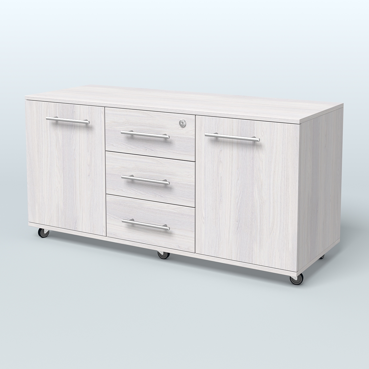 Тумба сервисная Индиго с 3 ящиками с замком и 2 фасадами Ясень Анкор светлый