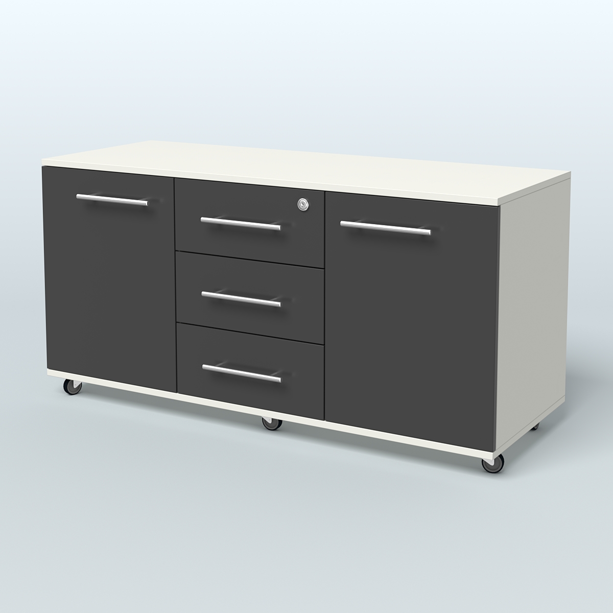 Тумба сервисная Индиго с 3 ящиками с замком и 2 фасадами Белый и Черный