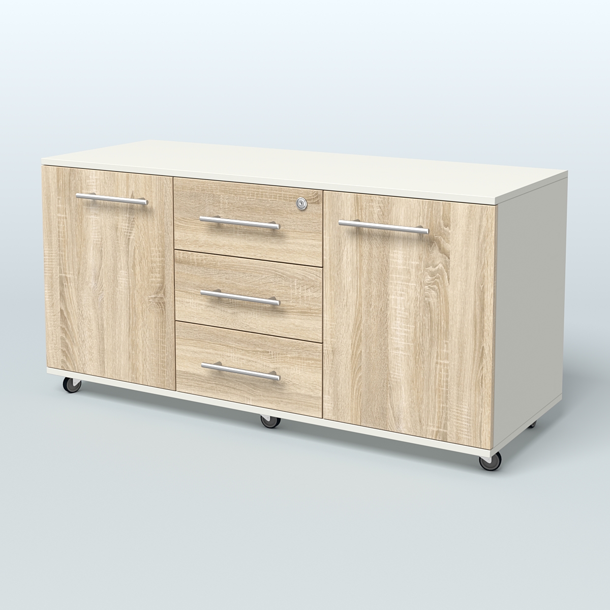 Тумба сервисная Индиго с 3 ящиками с замком и 2 фасадами Белый + Дуб Сонома