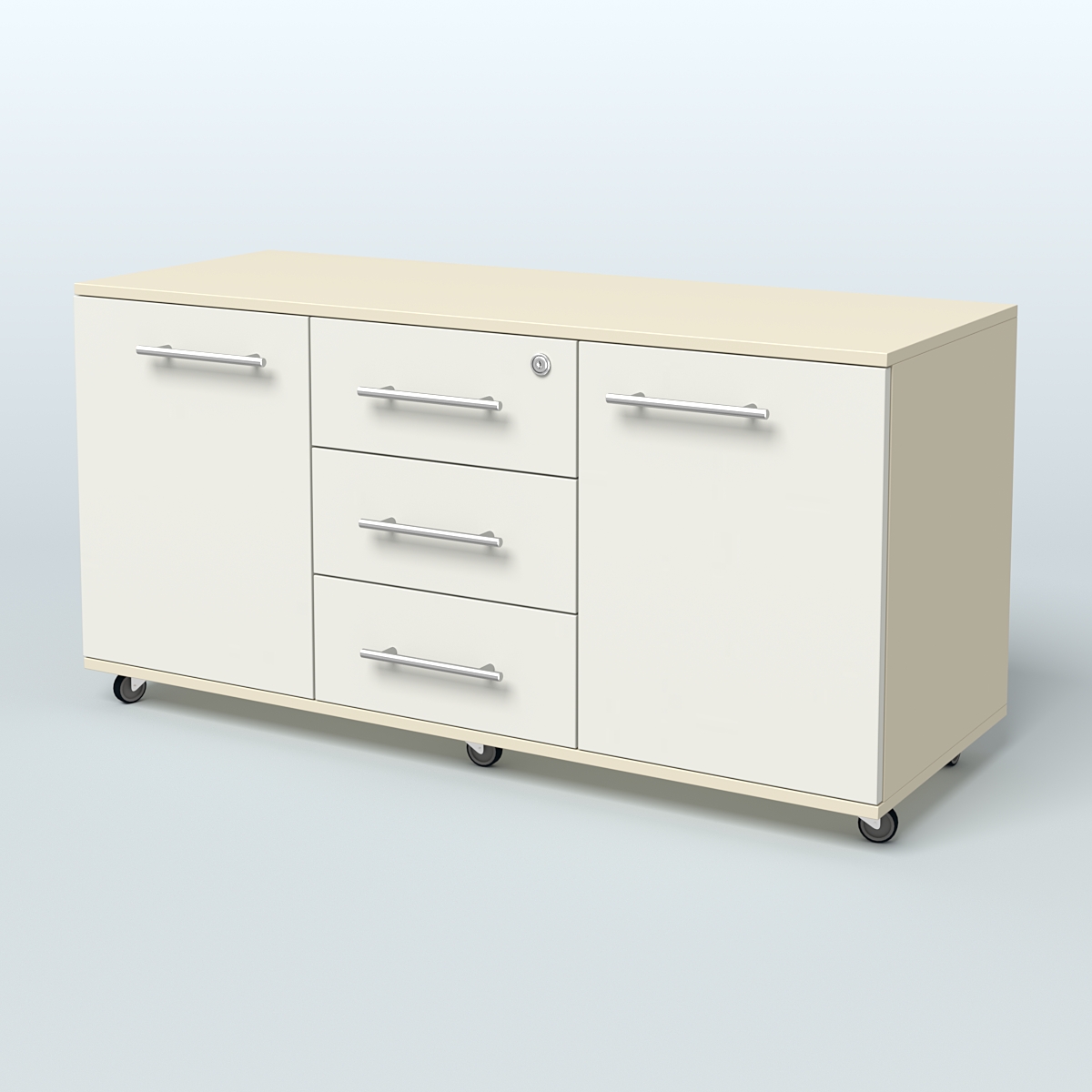 Тумба сервисная Индиго с 3 ящиками с замком и 2 фасадами Крем Вайс + Белый