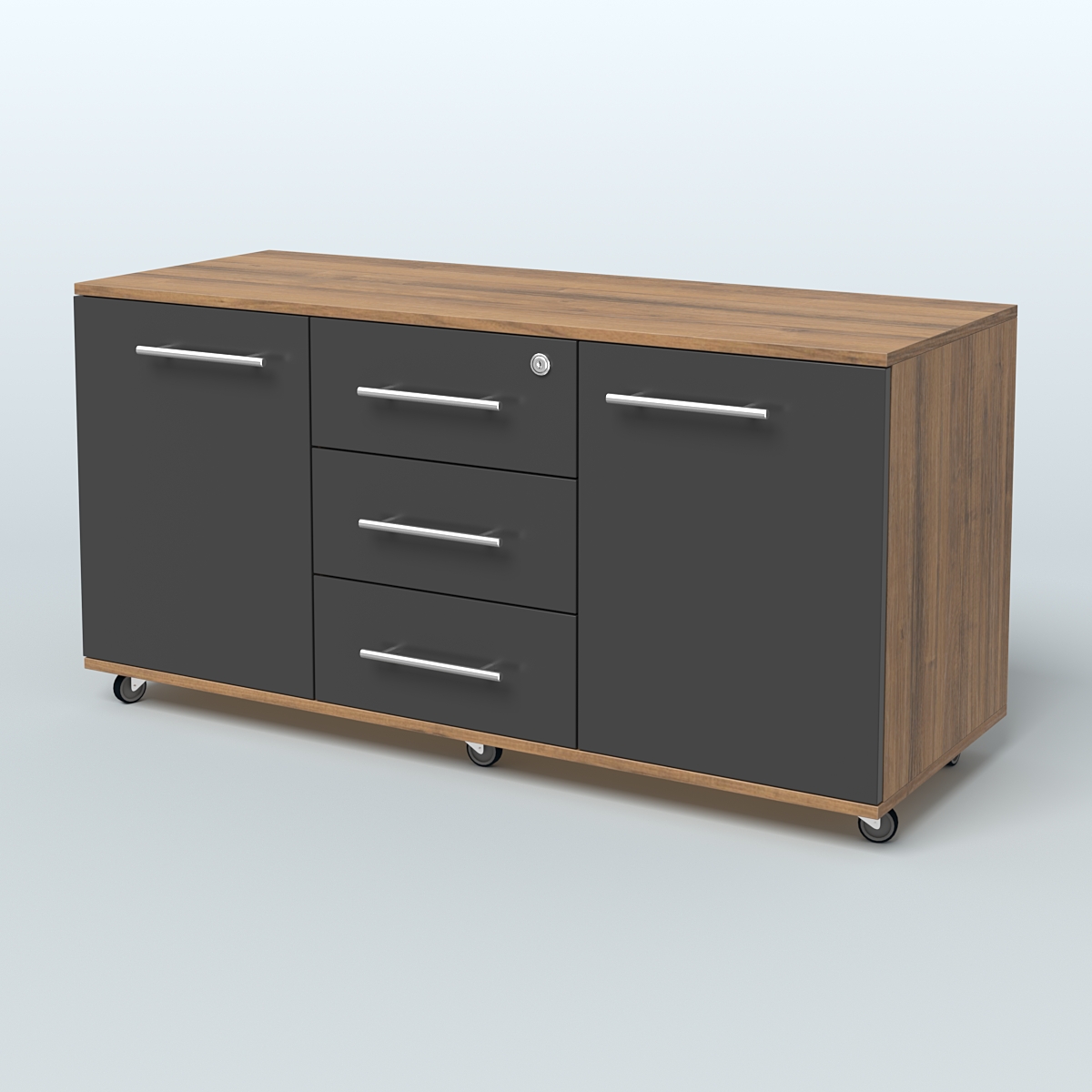 Тумба сервисная Индиго с 3 ящиками с замком и 2 фасадами Орех + Черный