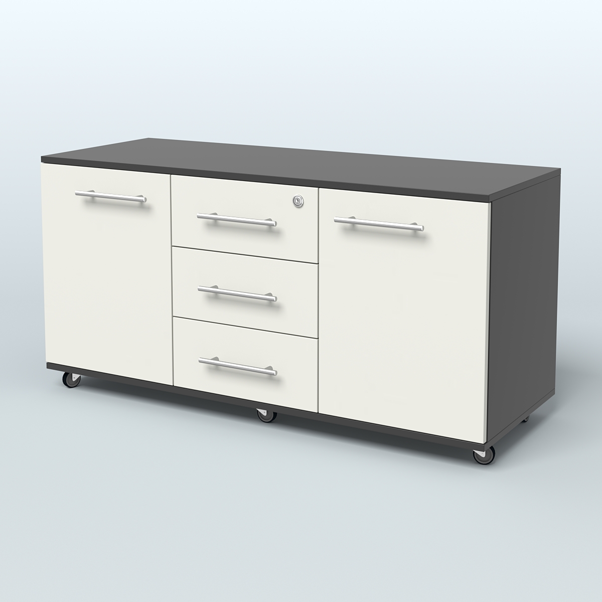 Тумба сервисная Индиго с 3 ящиками с замком и 2 фасадами Черный + Белый