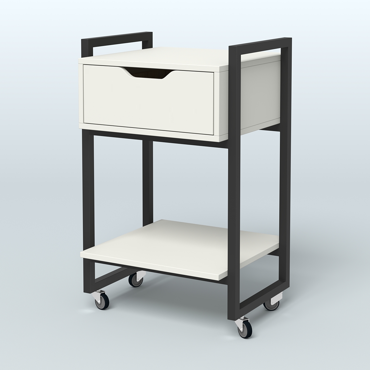 Тумба Европа мобильная с ящиком и полкой Белый