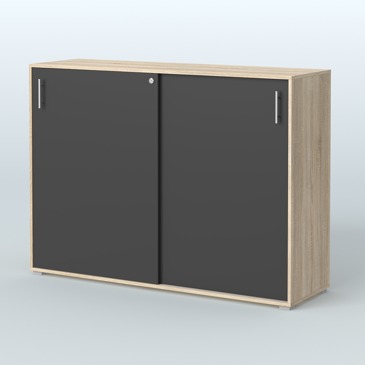 Тумба с раздвижными фасадами Тиана Дуб Сонома + Черный