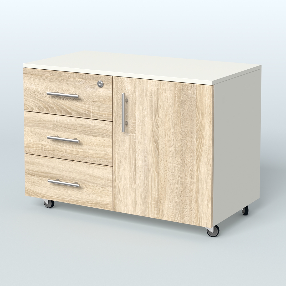 Тумба для оргтехники Види Вуд, цвет мокко Белый + Дуб Сонома