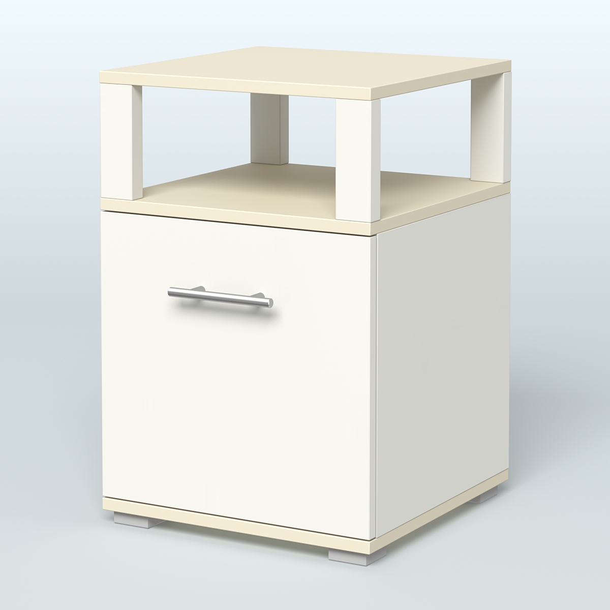 Тумба Динен №2 приставная 1 распашной фасад с надставкой Белый + Крем Вайс
