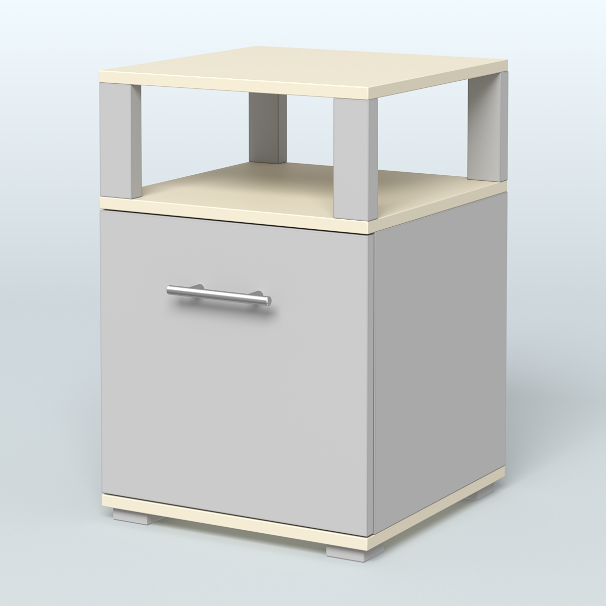 Тумба Динен №2 приставная 1 распашной фасад с надставкой Серый + Крем Вайс