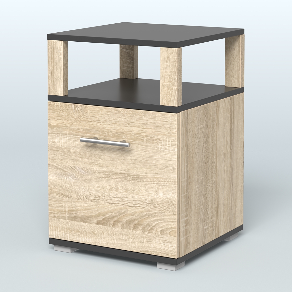 Тумба Динен №2 приставная 1 распашной фасад с надставкой Дуб Сонома + Черный
