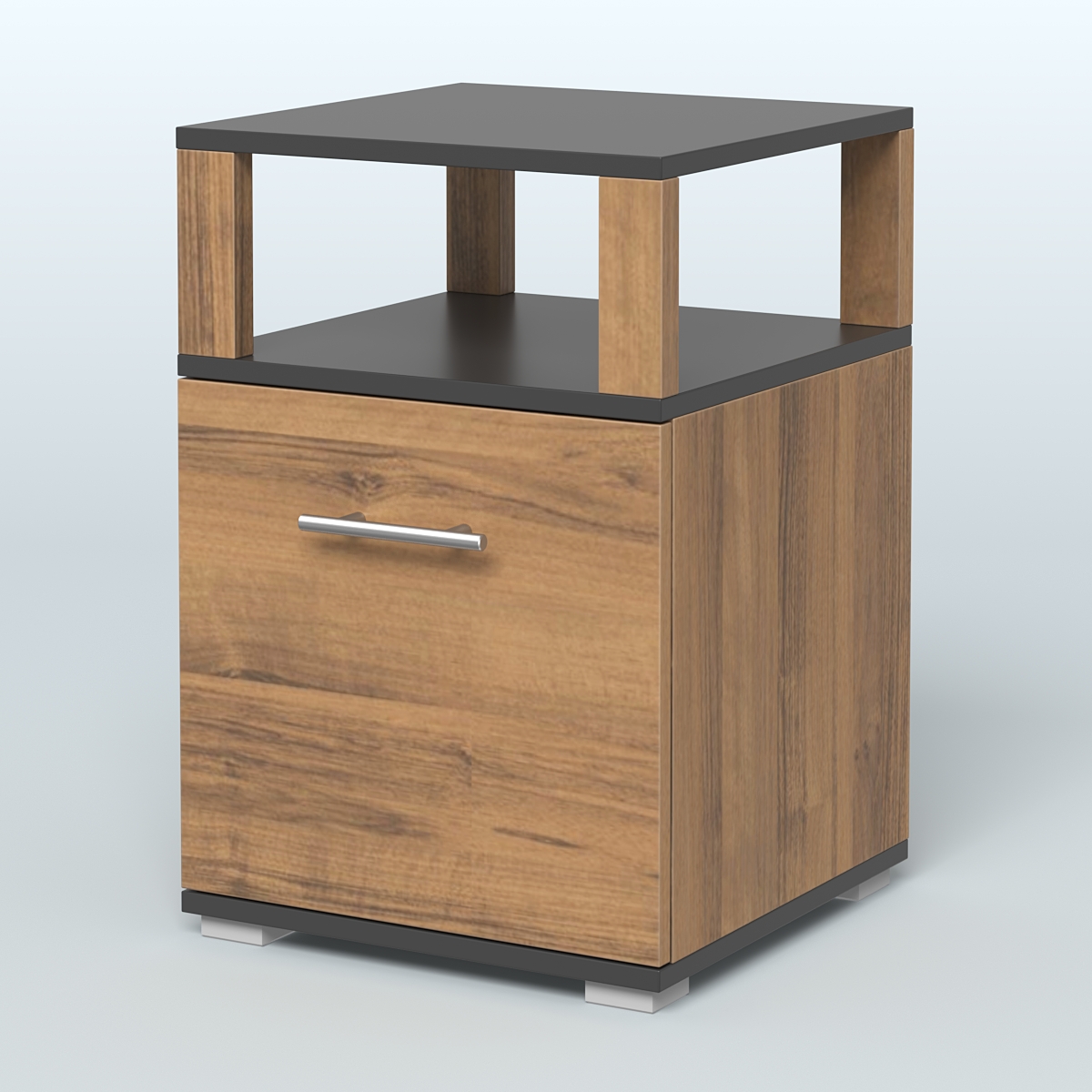 Тумба Динен №2 приставная 1 распашной фасад с надставкой Орех + Черный
