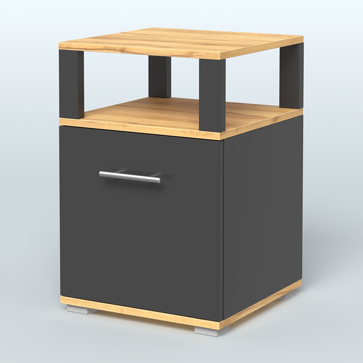 Тумба Динен №2 приставная 1 распашной фасад с надставкой Черный и Дуб Золотистый U1148