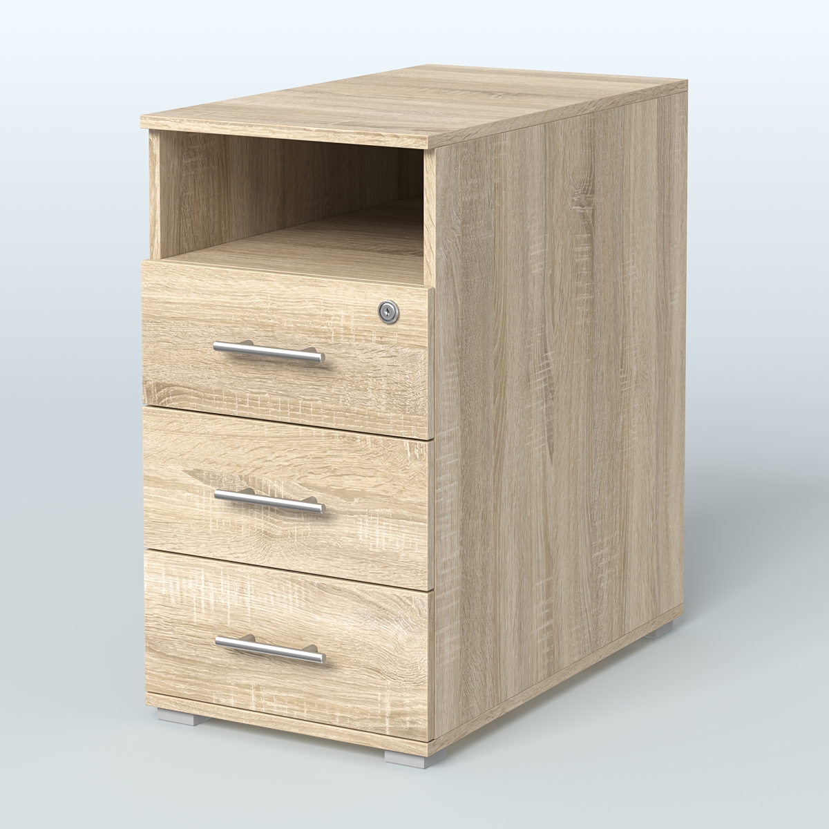 Тумба приставная с 3 ящиками (метабокс) и нишей с замком без топа Индиго Вуд, цвет белый + дуб светлый Дуб Сонома