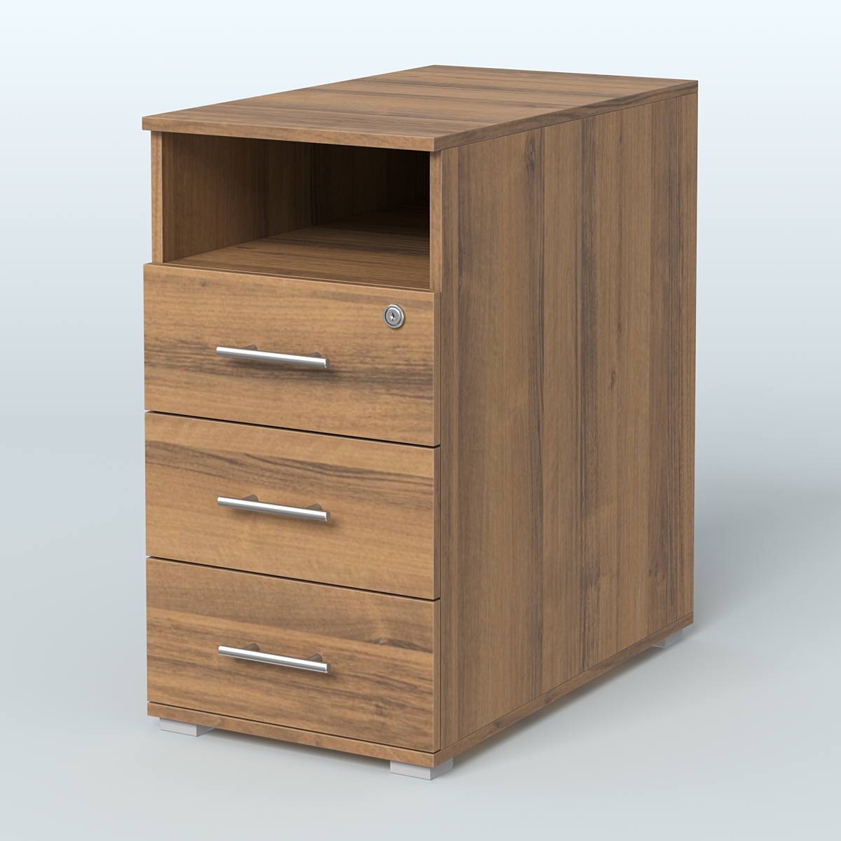 Тумба приставная с 3 ящиками (метабокс) и нишей с замком без топа Индиго Вуд, цвет белый + дуб светлый Орех