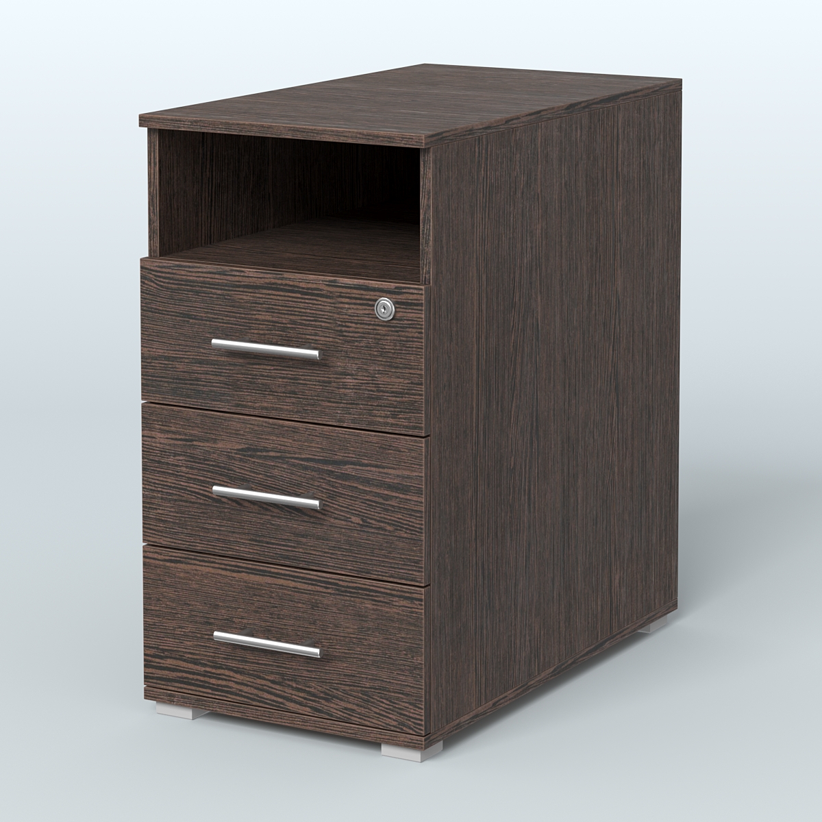 Тумба приставная с 3 ящиками (метабокс) и нишей с замком без топа Индиго Вуд, цвет белый + дуб светлый Дуб Венге