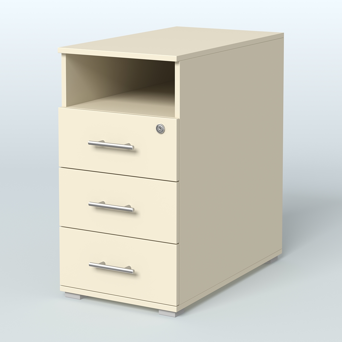 Тумба приставная с 3 ящиками (метабокс) и нишей с замком без топа Индиго Вуд, цвет белый + дуб светлый Крем Вайс