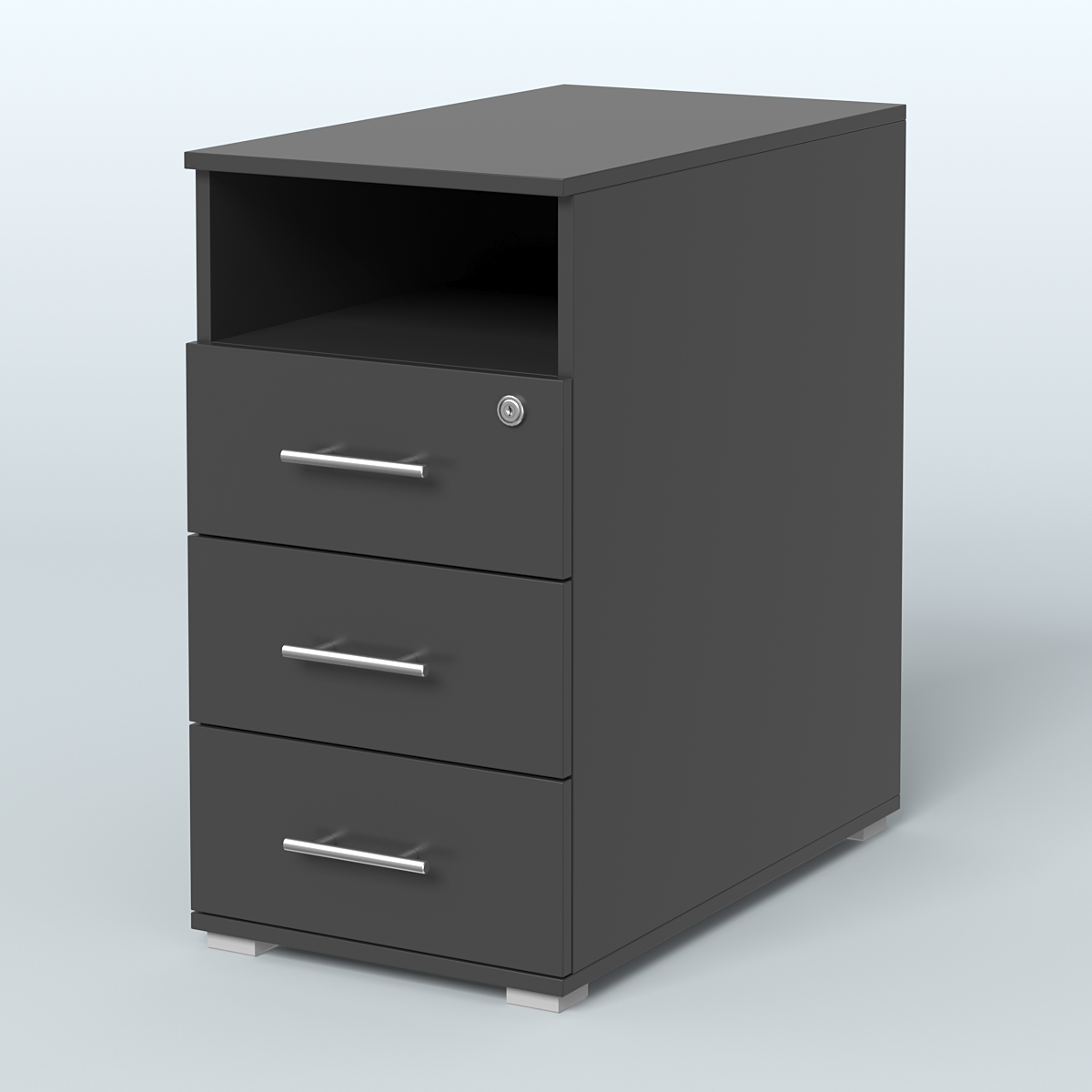 Тумба приставная с 3 ящиками (метабокс) и нишей с замком без топа Индиго Вуд, цвет белый + дуб светлый Черный