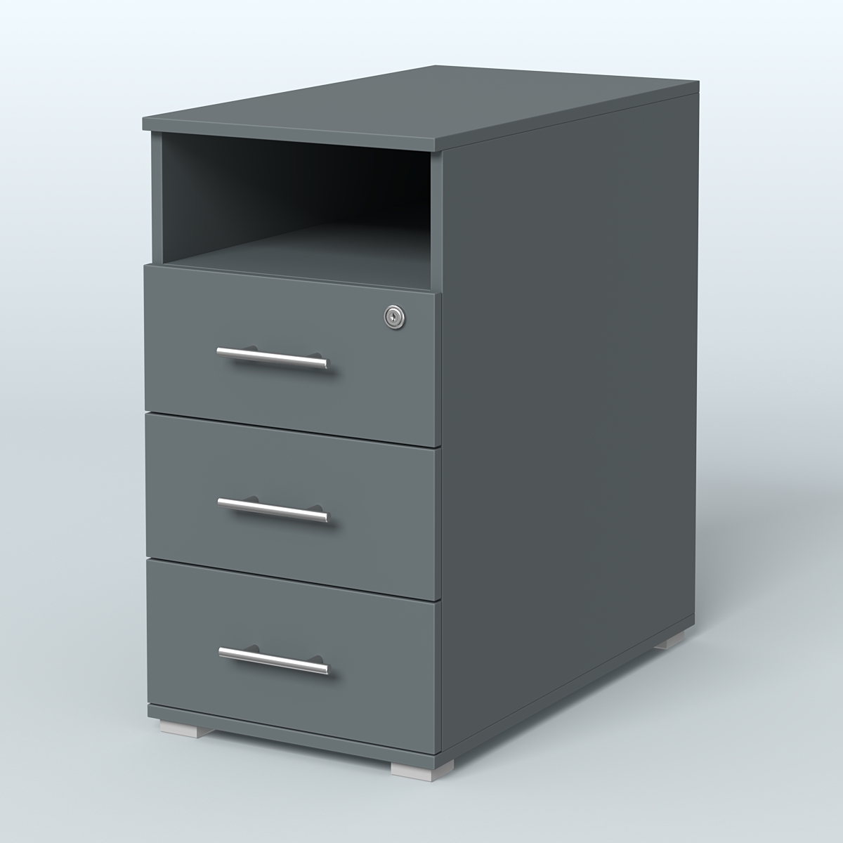 Тумба приставная с 3 ящиками (метабокс) и нишей с замком без топа Индиго Вуд, цвет белый + дуб светлый Темно-Серый