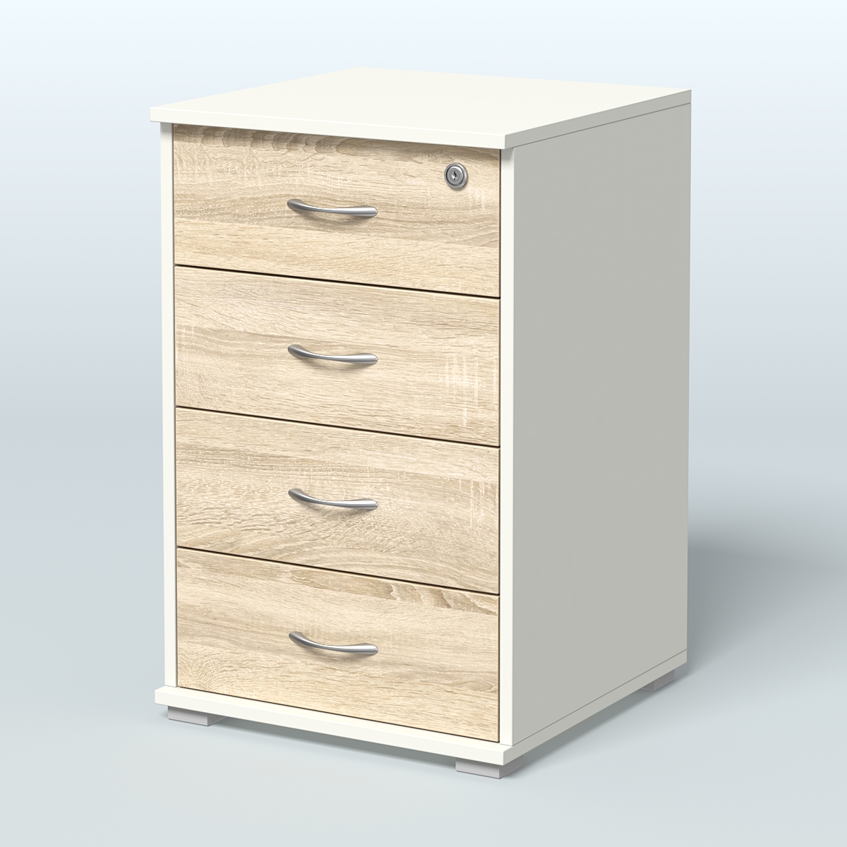 Тумба Нотте подкатная (4 ящика с замком) Белый + Дуб Сонома