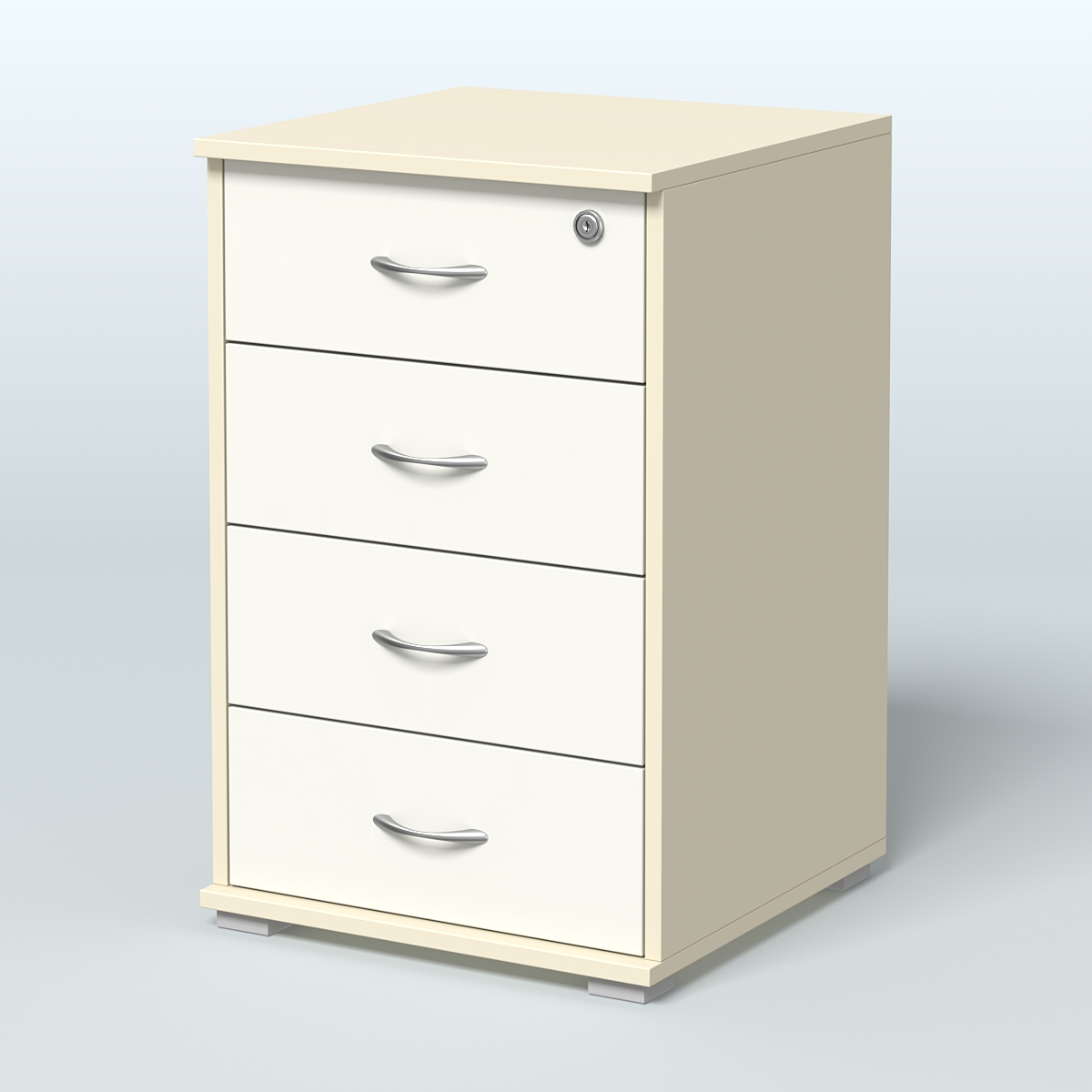 Тумба Нотте подкатная (4 ящика с замком) Крем Вайс + Белый