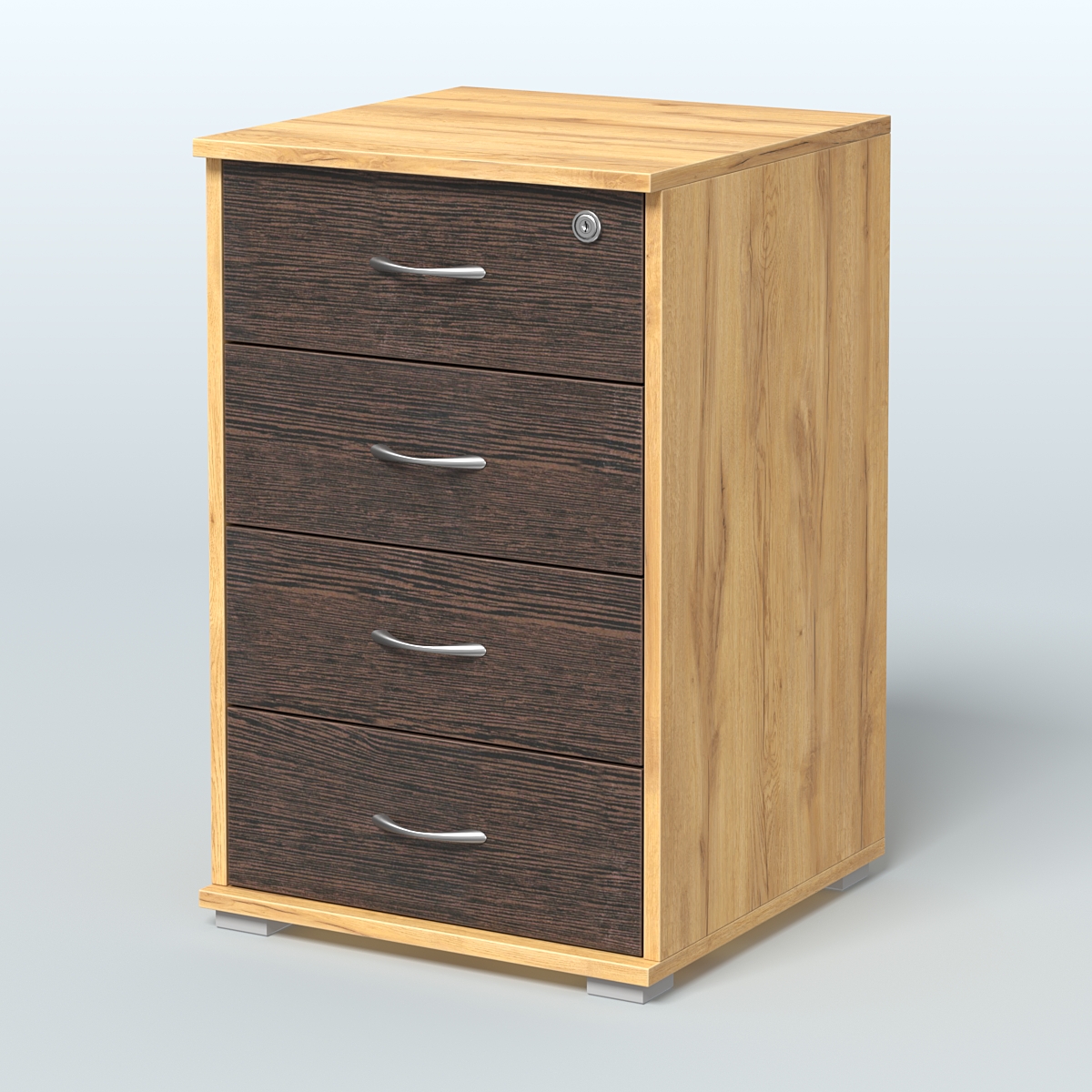 Тумба Нотте подкатная (4 ящика с замком) Дуб Золотистый + Дуб Венге