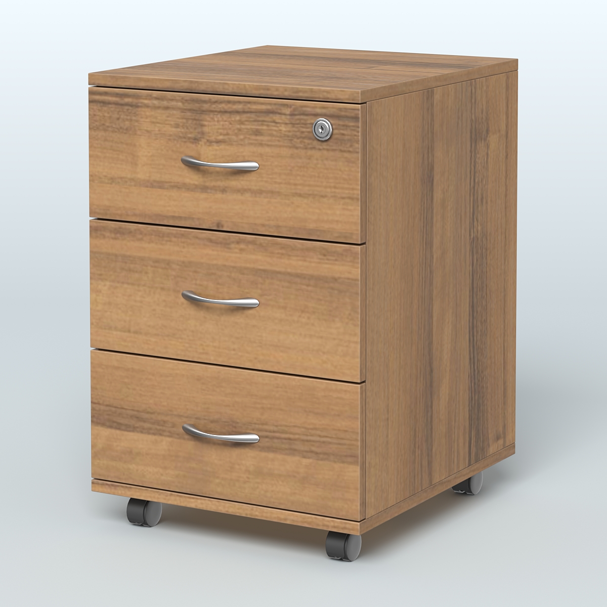 Тумба мобильная с 3 ящиками и замком Индиго Вуд, цвет дуб светлый + белый Орех