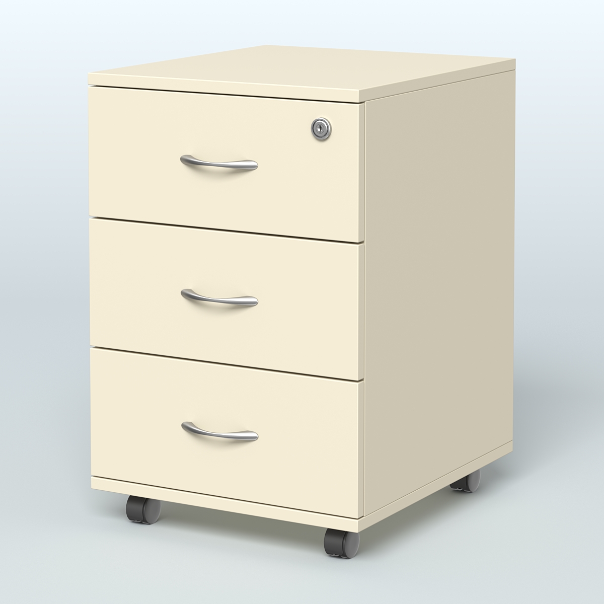 Тумба мобильная с 3 ящиками и замком Индиго Вуд, цвет дуб светлый + белый Крем Вайс