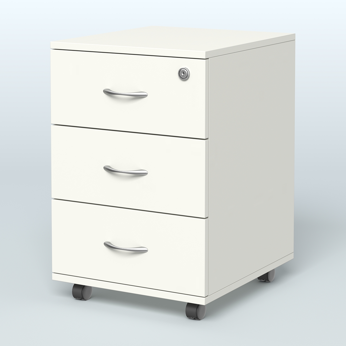 Тумба мобильная с 3 ящиками и замком Индиго Вуд, цвет дуб светлый + белый Белый