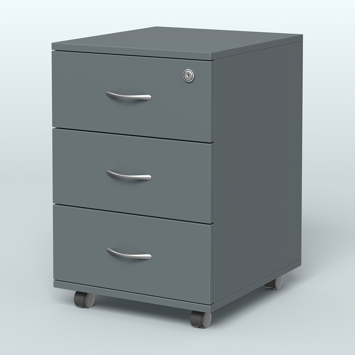 Тумба мобильная с 3 ящиками и замком Индиго Вуд, цвет дуб светлый + белый Темно-Серый