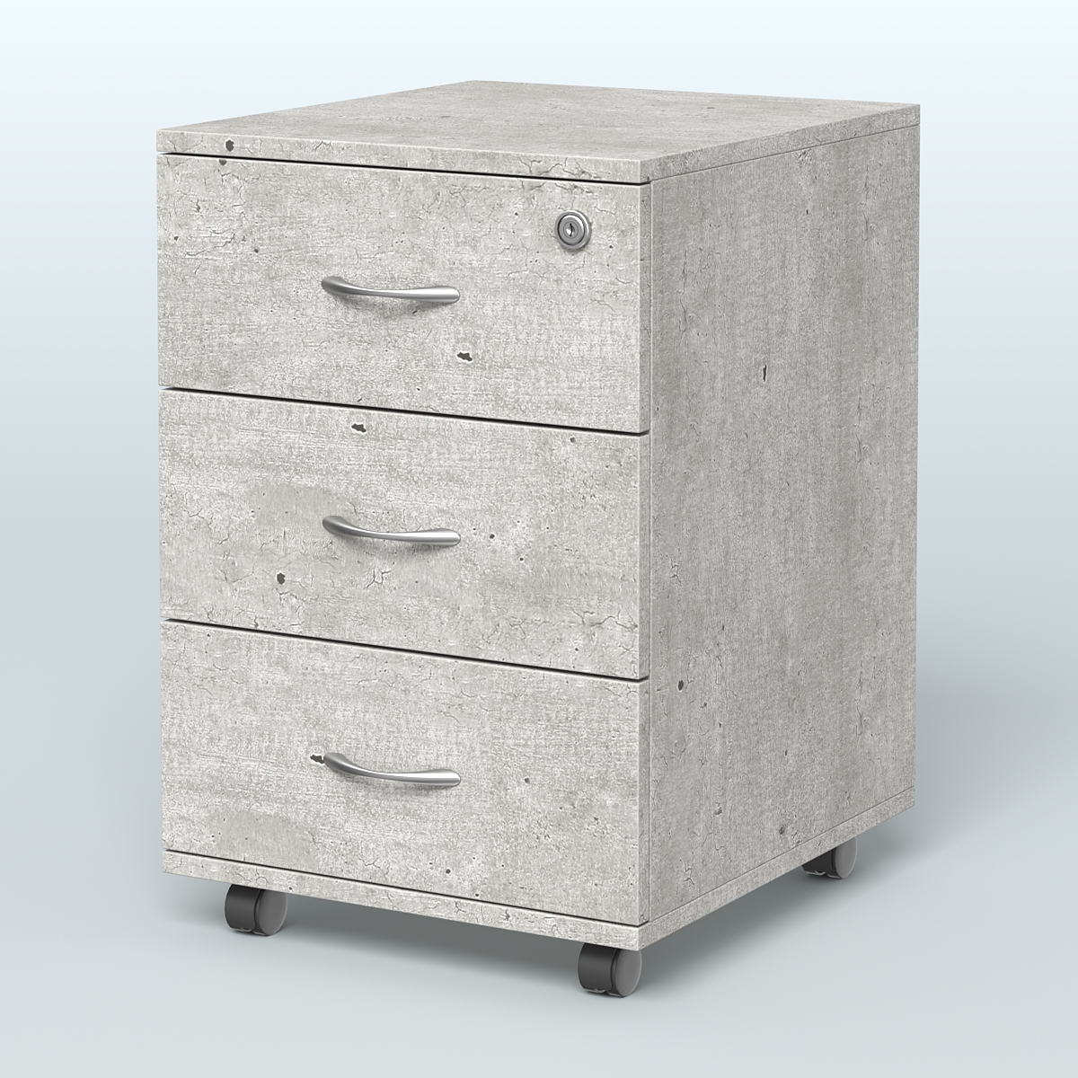 Тумба мобильная с 3 ящиками и замком Индиго Вуд, цвет дуб светлый + белый Метрополитан Грей